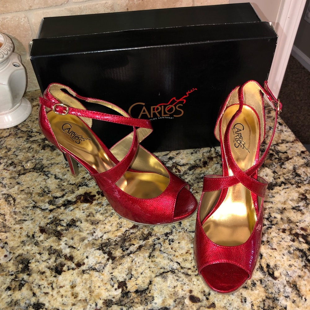 EUC w/ box! Carlos red peep toe heels, size 8.